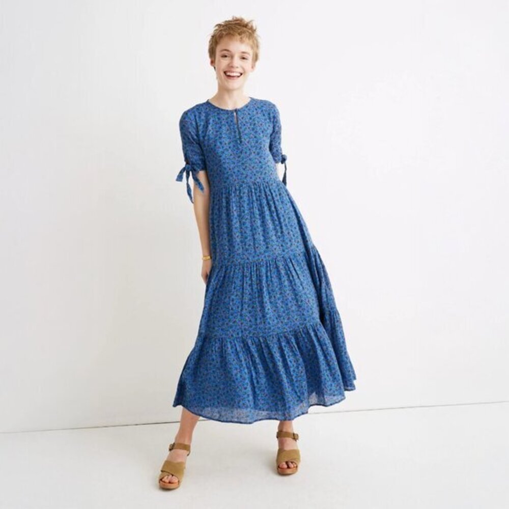 Madewell Tie Sleeve Tiered Midi Dress in Calico Floral - sz Medium
